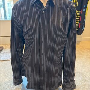 Mens Apt 9 Dress Shirt Black and Purple Striped Sz M Medium Regular Fit Cotton